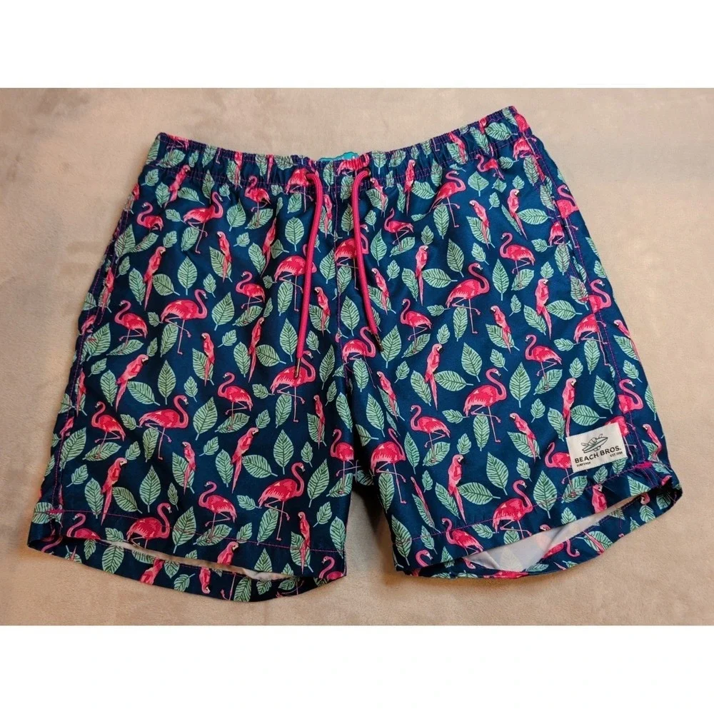 Beach Bros. Men's Flamingo Blue‎ & Pink Swim Trunks Size XL